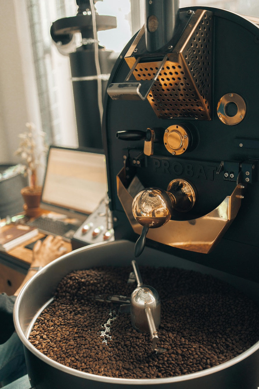 coffee roasting machine in action