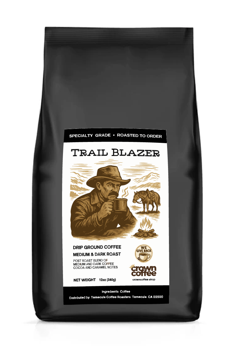 Black flat bottom bag. Drawing of cowboy drinking coffee