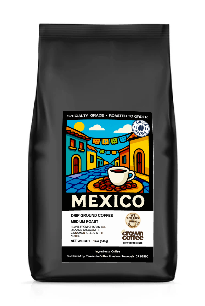 Black flat bottom bag. Colorful label